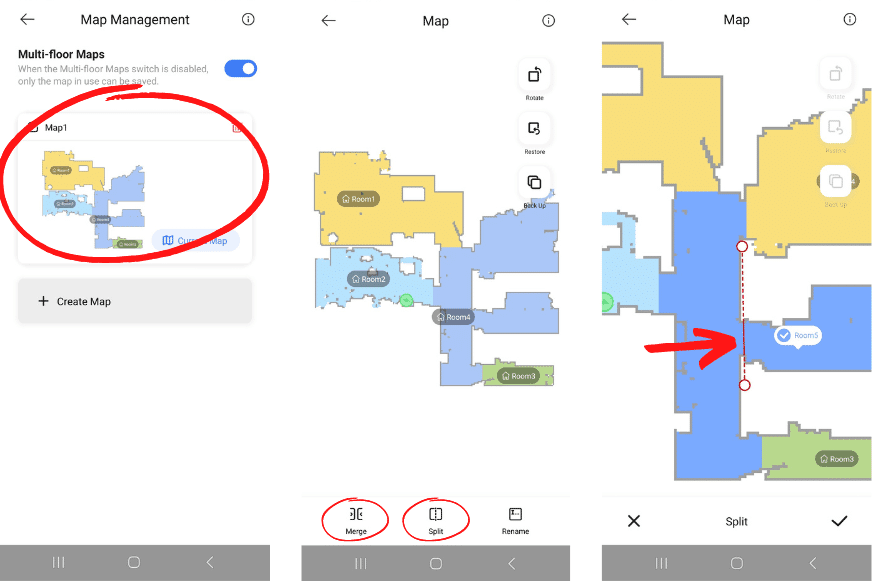 Räume werden in der Dreame L10s Pro App aufgeteilt.